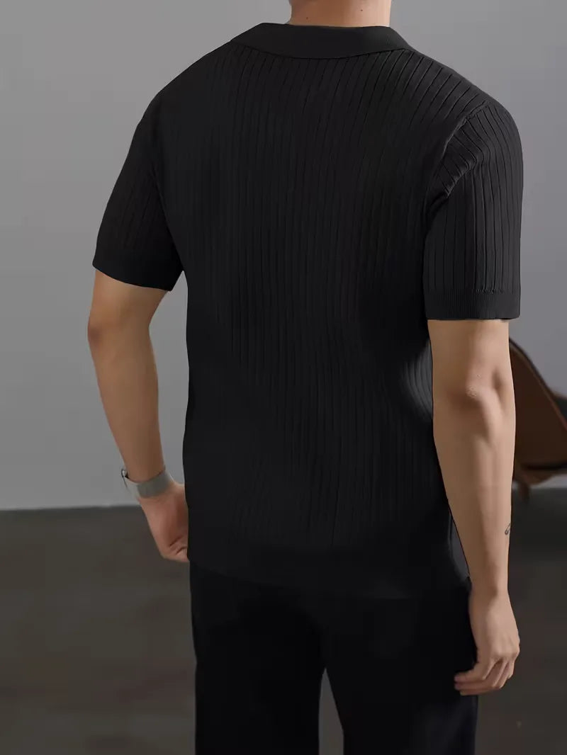 Mens V Neck Ribbed Texture Polo