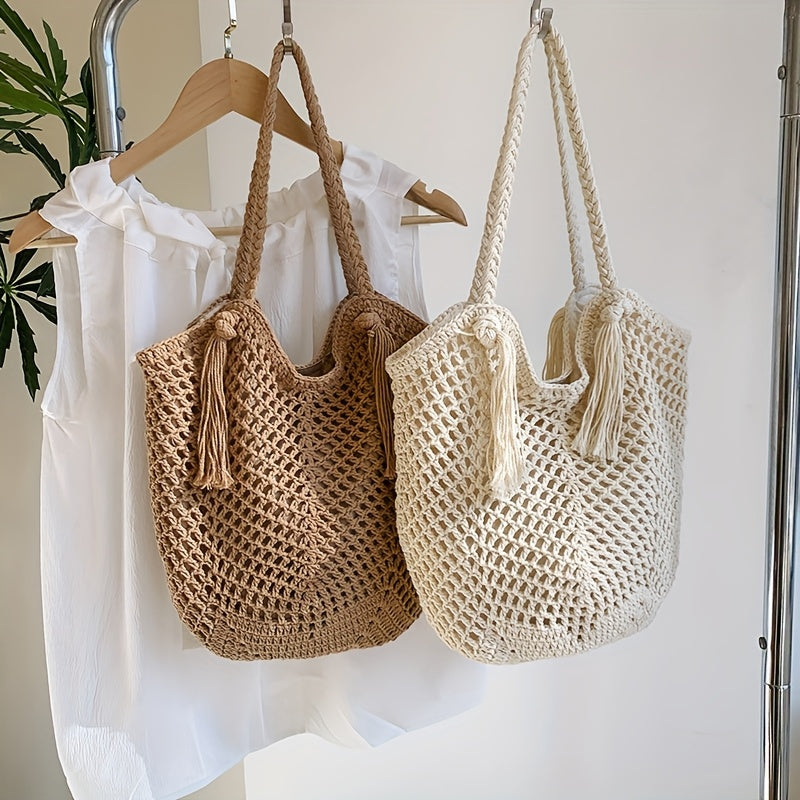 Womens Boho Shoulder Bag Woven Handles Two Color
