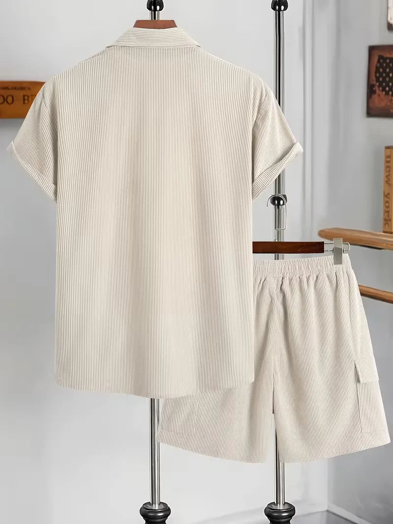 Mens Button-Up Shirt and Cargo Shorts Set