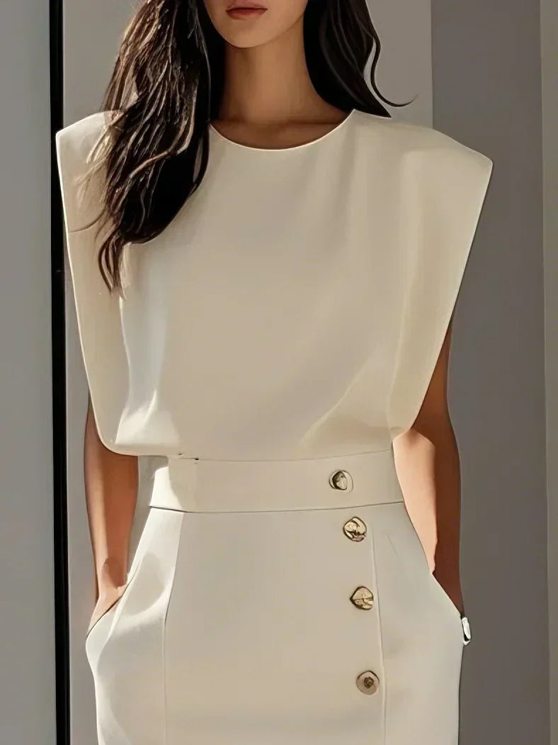 Womens Midi Dress Sleeveless Button Detail Five Color