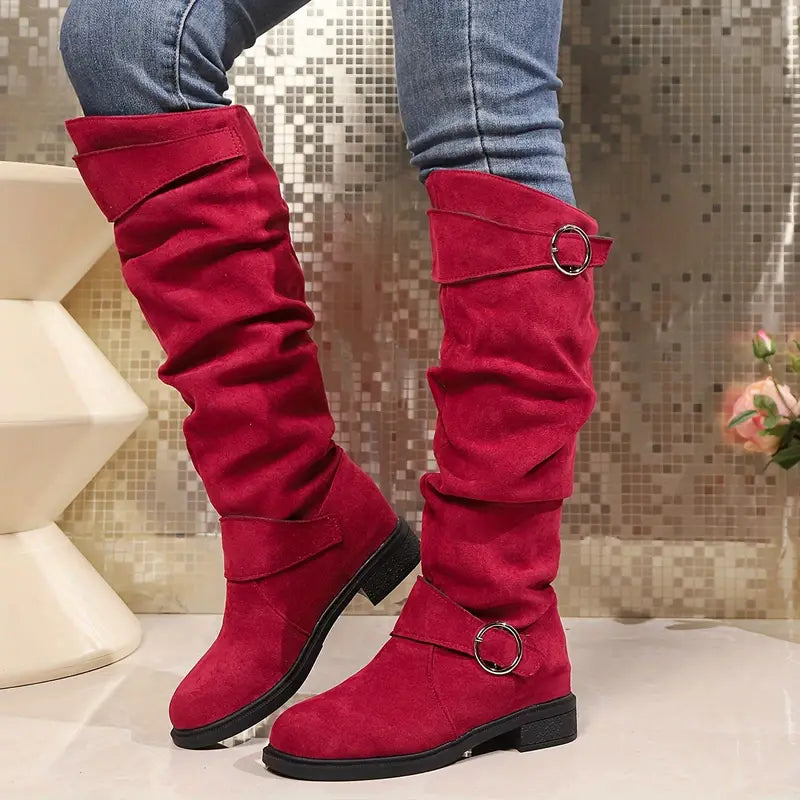 Tall Premium Boots Block Heel Round Toe Knee High Women's