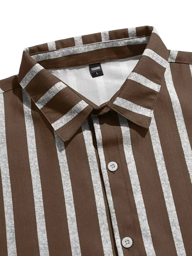 Mens Short Sleeve V Neck Stripe Shirt