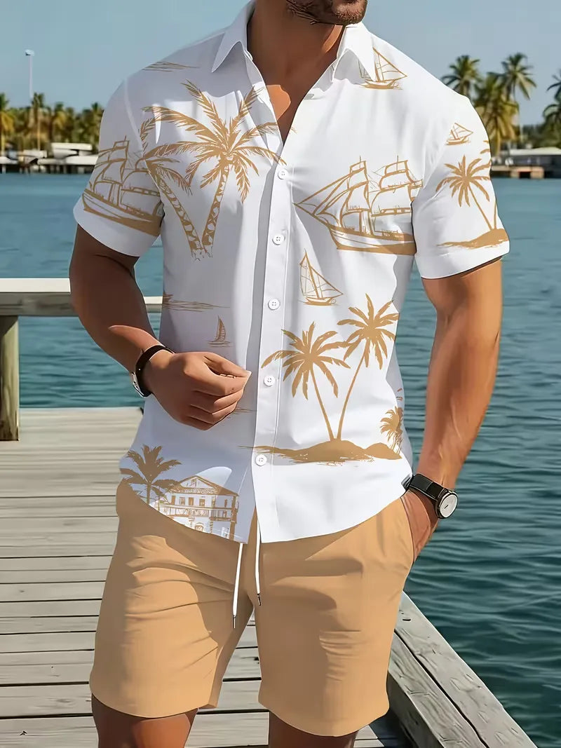 Mens Tropical Print Shirt and Shorts Set