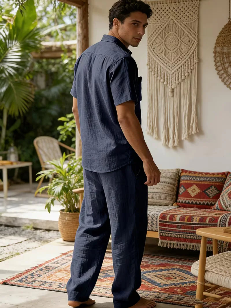 Mens Summer Linen Set Short Sleeve