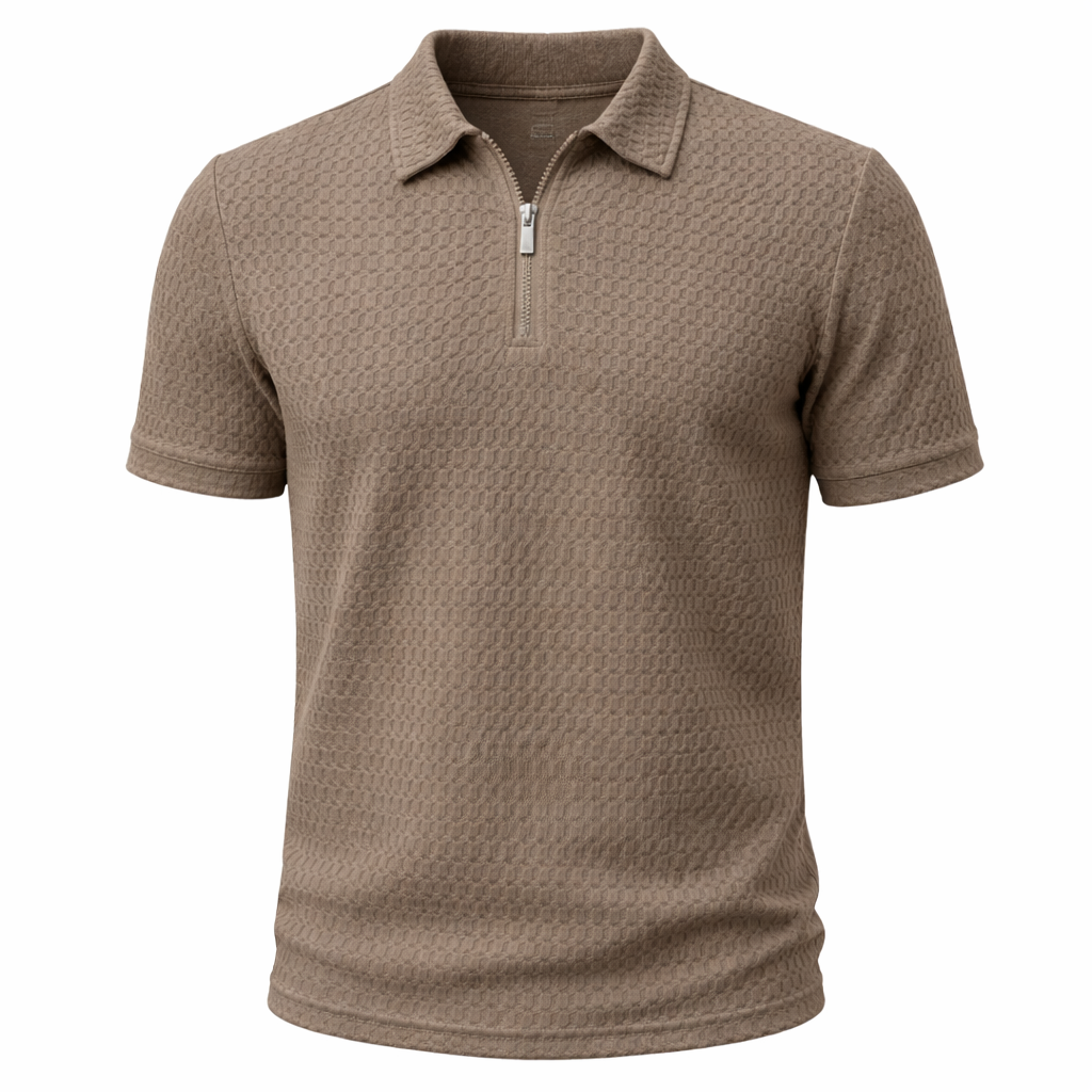 Mens Polo Zip Closure Short Sleeve Textured Five Color