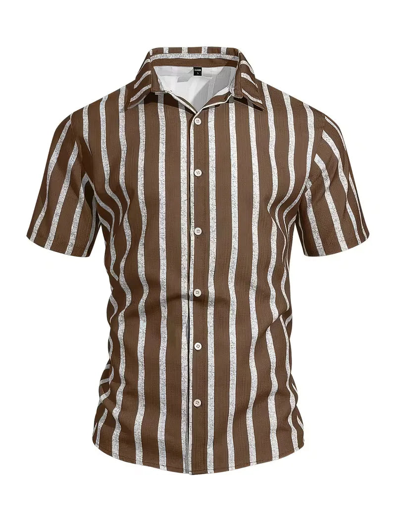Mens Short Sleeve V Neck Stripe Shirt
