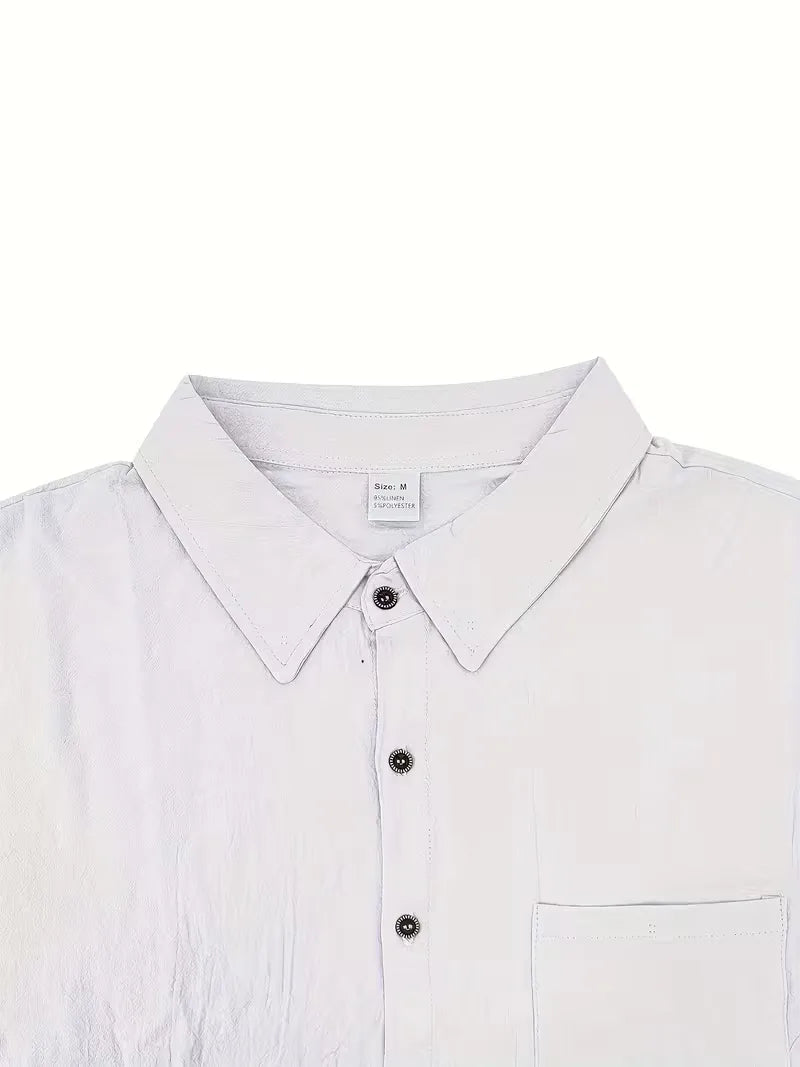 Mens Short Sleeve Linen Shirt Chest Pocket
