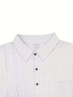 Mens Short Sleeve Linen Shirt Chest Pocket