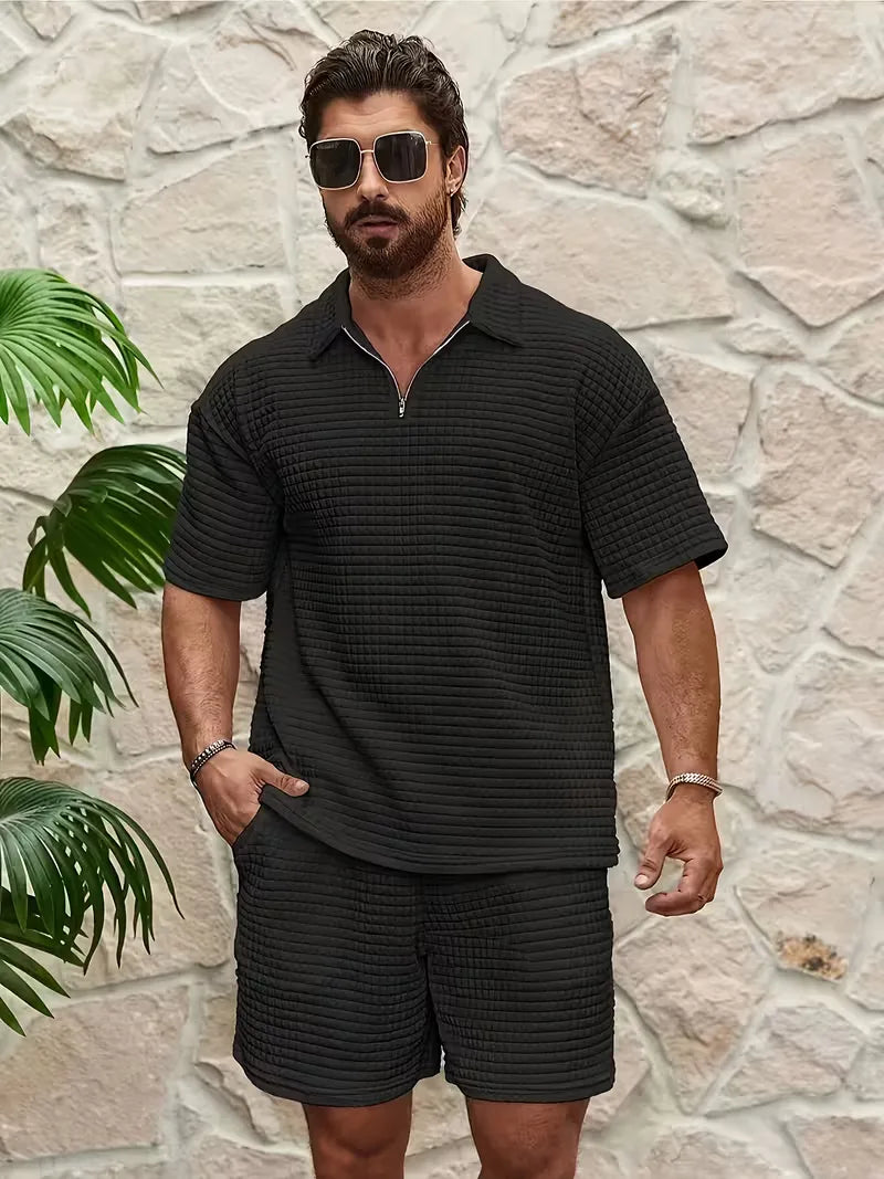 Mens V Neck Top and Shorts Set