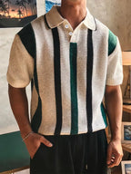 Mens Short Sleeve V Neck Striped Polo