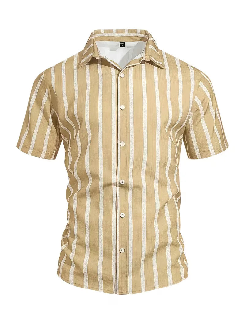 Mens Short Sleeve V Neck Stripe Shirt