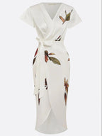 Wrap Dress V-Neck Flutter Sleeve Ribbon Belt Floral