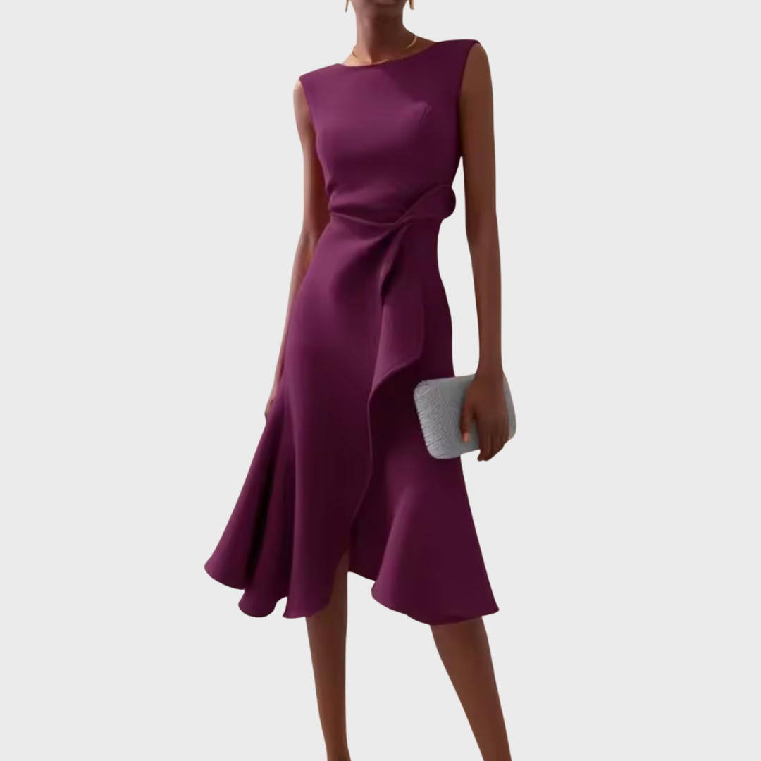 Draped Asymmetric Midi Dress Sleeveless