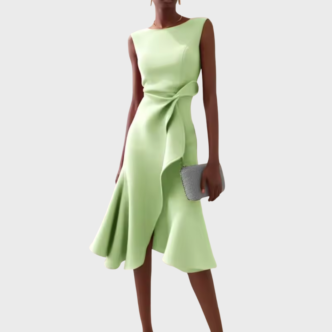Draped Asymmetric Midi Dress Sleeveless