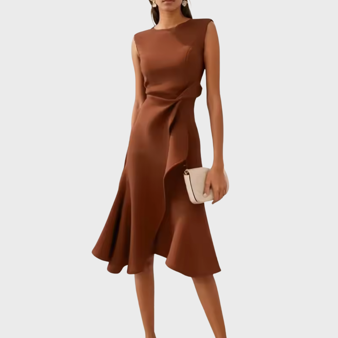 Draped Asymmetric Midi Dress Sleeveless