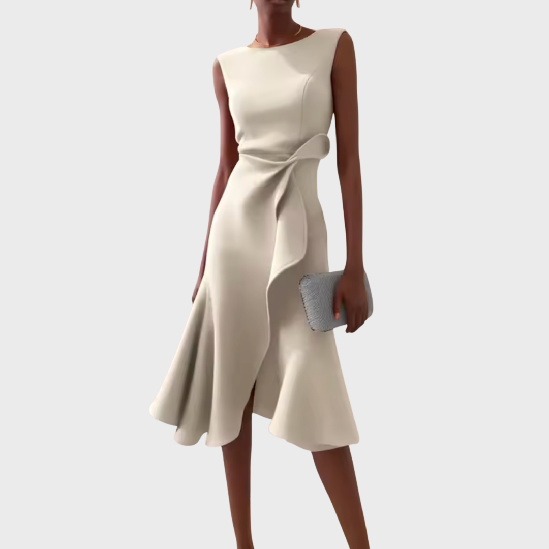 Draped Asymmetric Midi Dress Sleeveless