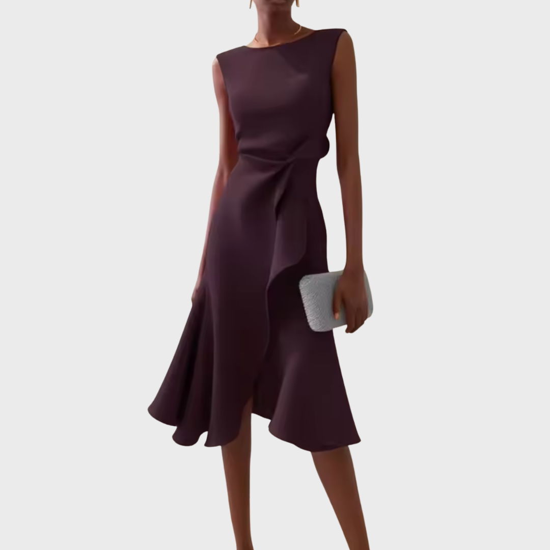 Draped Asymmetric Midi Dress Sleeveless
