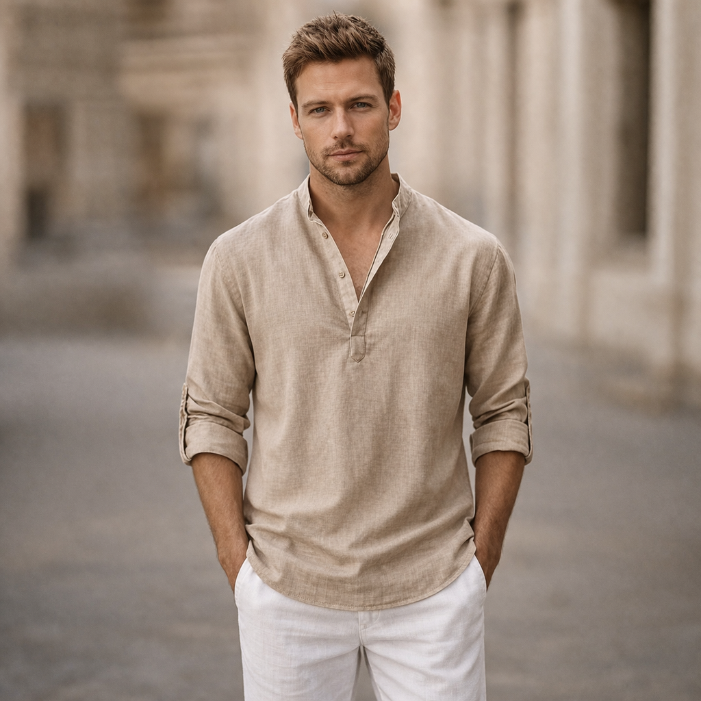 Mens Cotton Shirt Relaxed Fit Long Sleeve Five Color