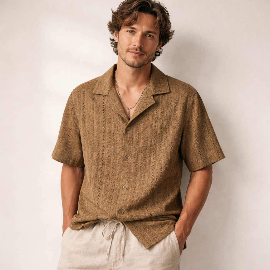 Mens Jacquard Grid Shirt Long Sleeve Three Color
