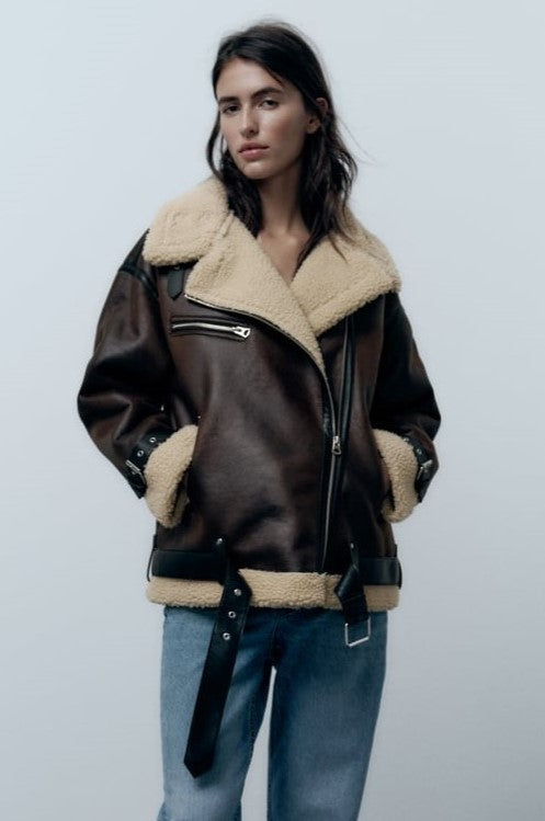Women's Jacket Lapel Faux Material Water Repellent Elegant