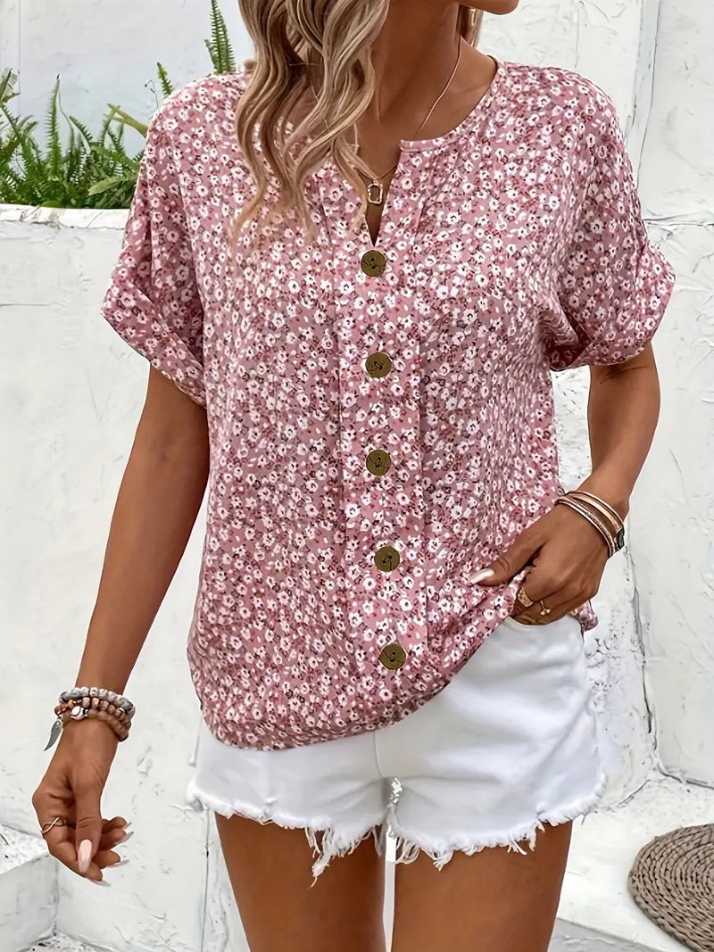 Floral Print Blouse Button-Up