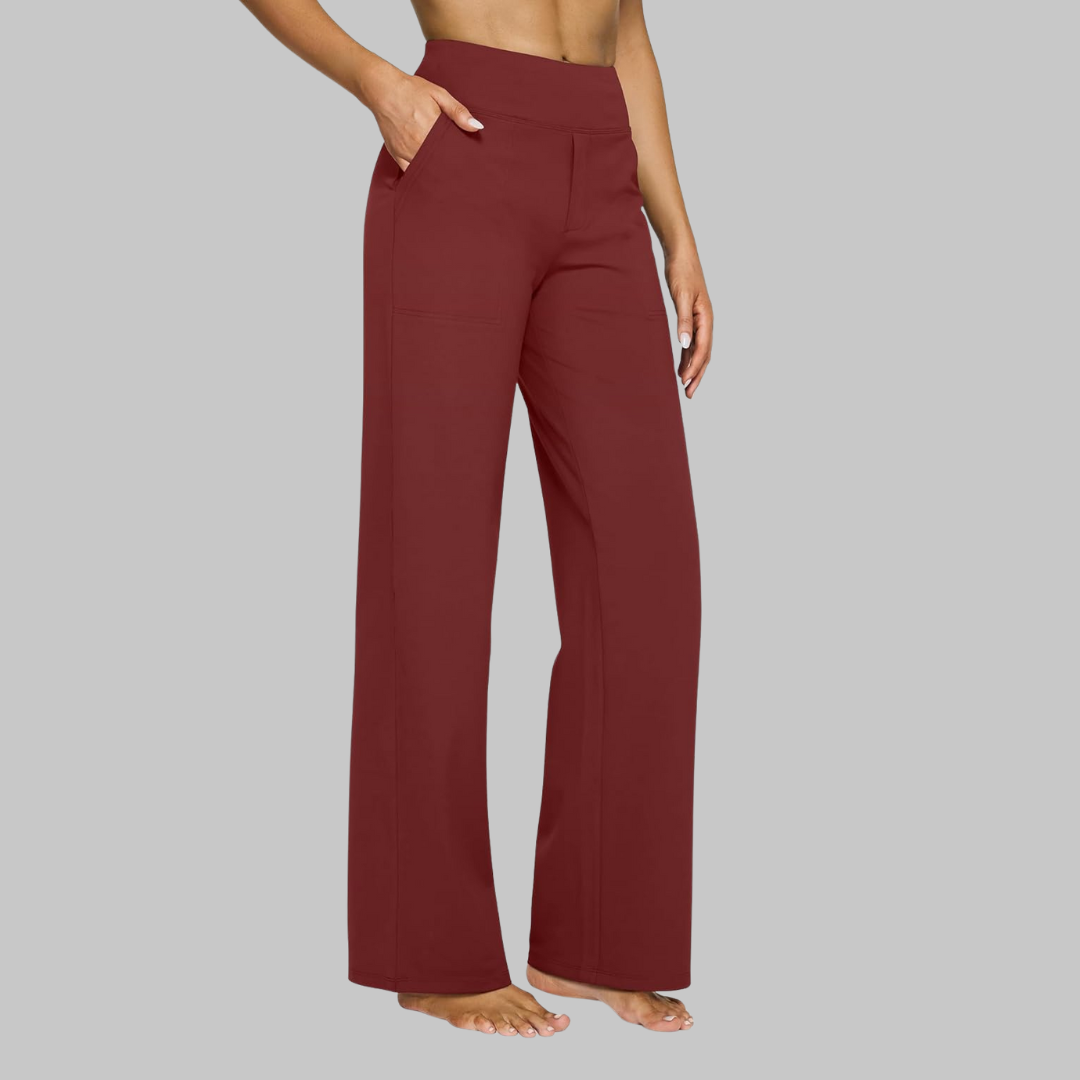 Soft Jersey Trousers Straight Leg Elastic Waist Pockets