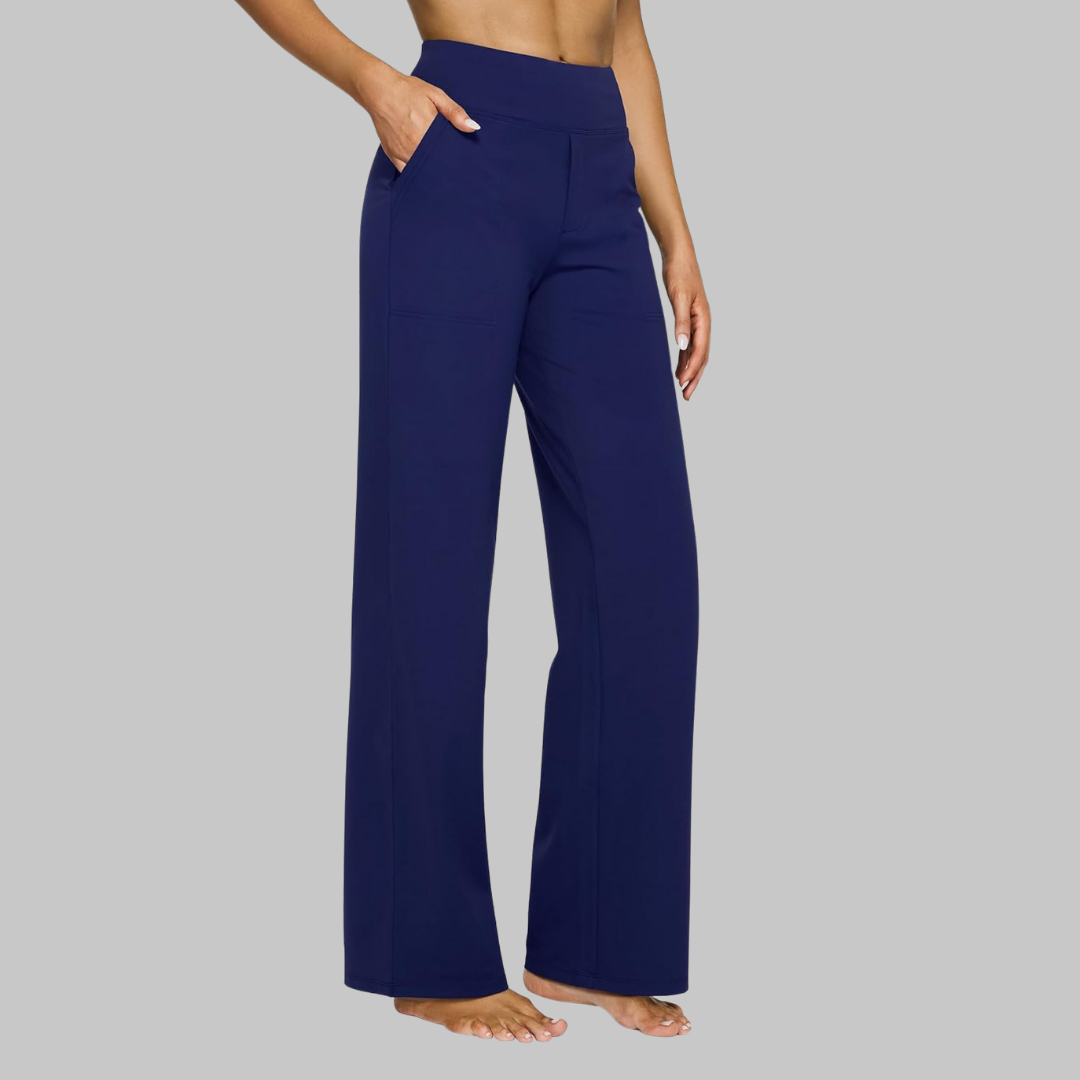 Soft Jersey Trousers Straight Leg Elastic Waist Pockets