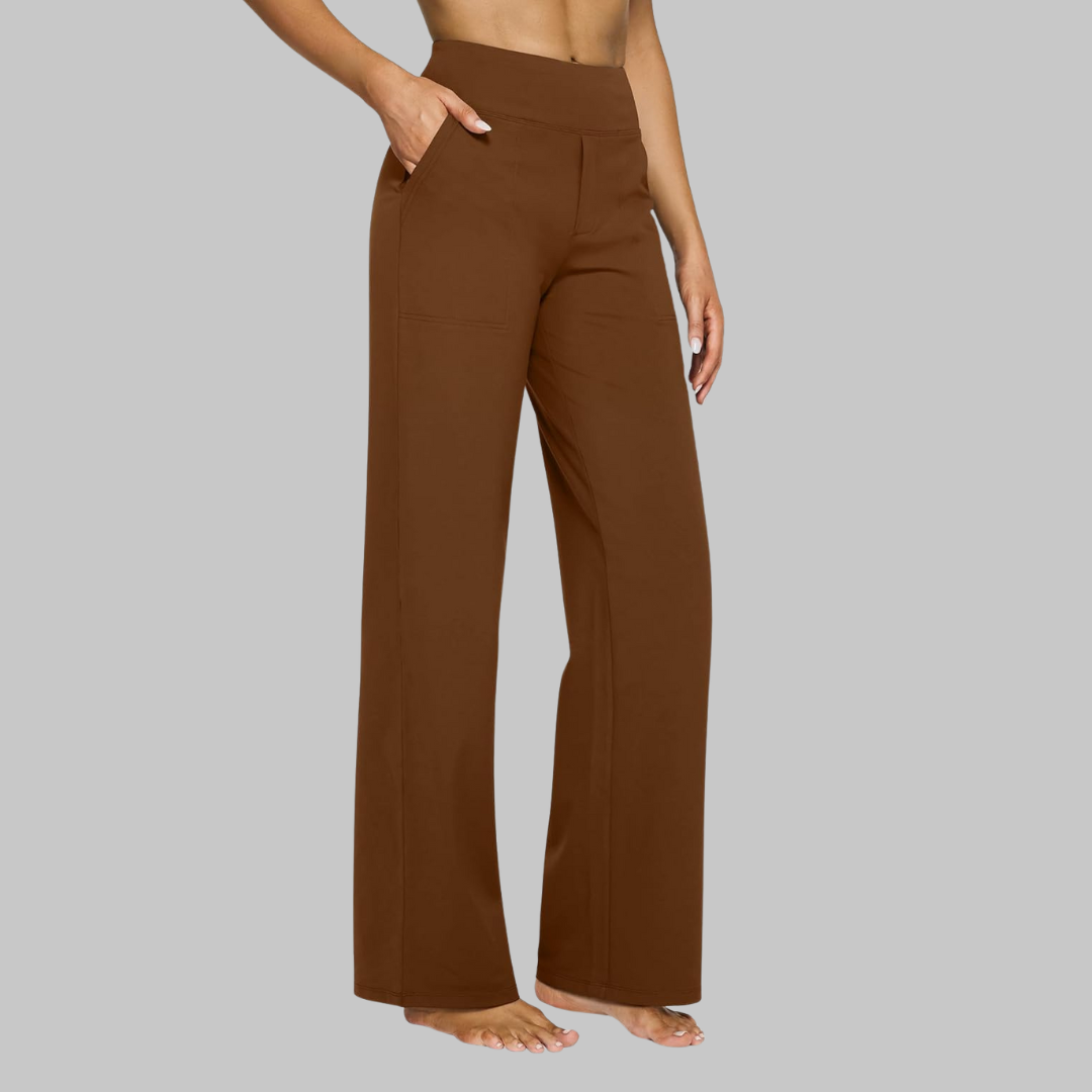 Soft Jersey Trousers Straight Leg Elastic Waist Pockets