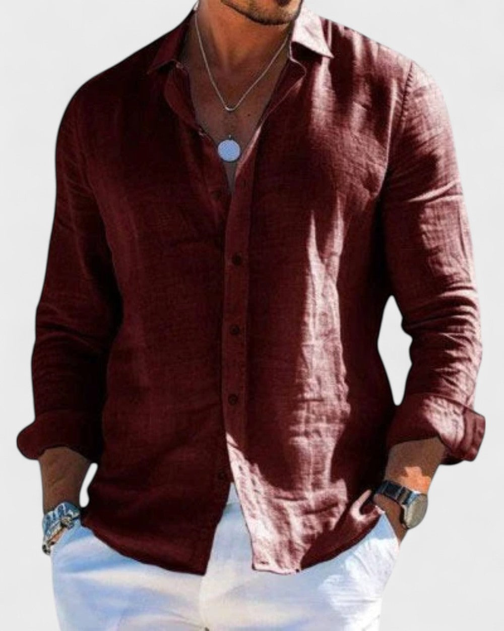 Mens Linen Shirt Long Sleeve Five Color