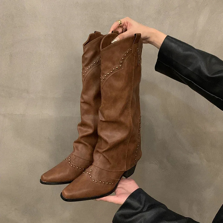Knee High Cowboy Boots Western Block Heel Women's