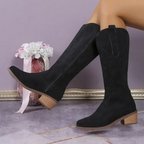 Suede Cowboy Boots Knee High Block Heel Western Women's