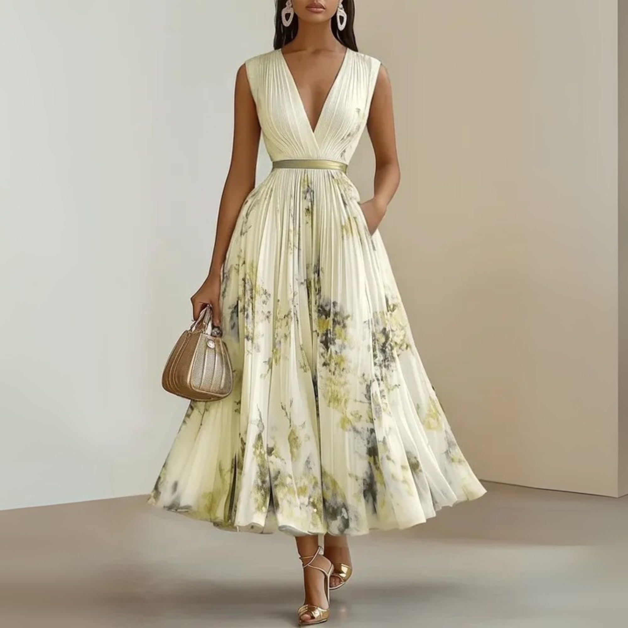 Flowy Sleeveless Maxi Dress V-Neck