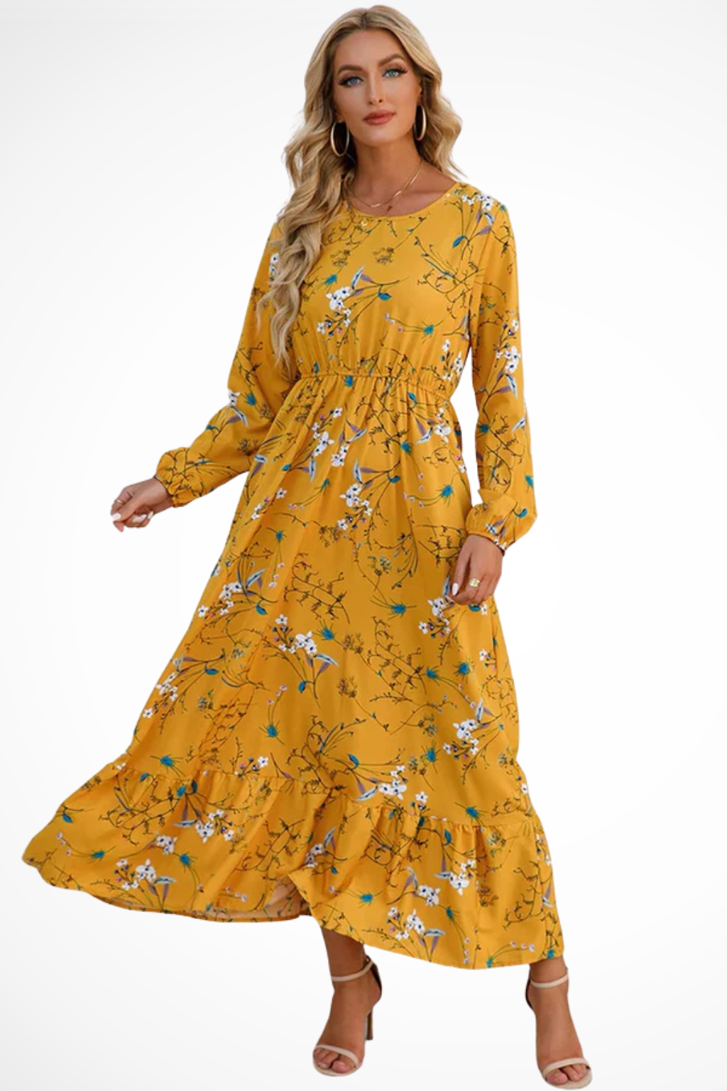 Womens Floral Maxi Summer Dress Long Sleeve Five Color