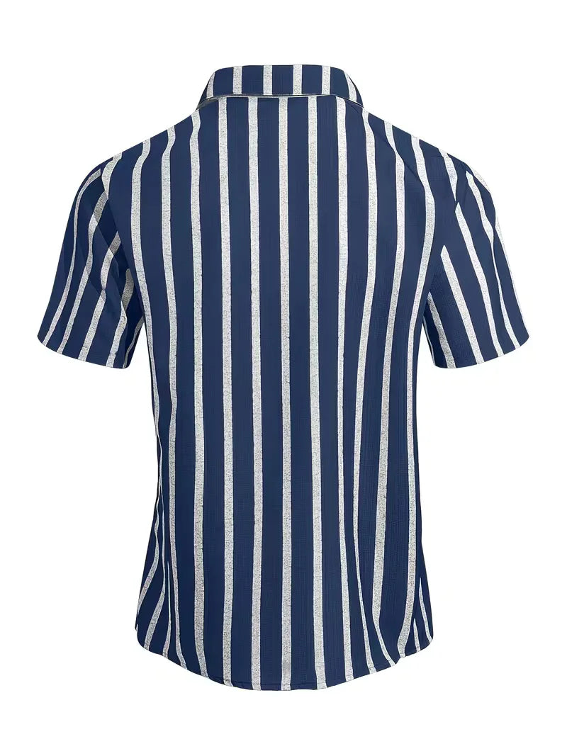 Mens Short Sleeve V Neck Stripe Shirt