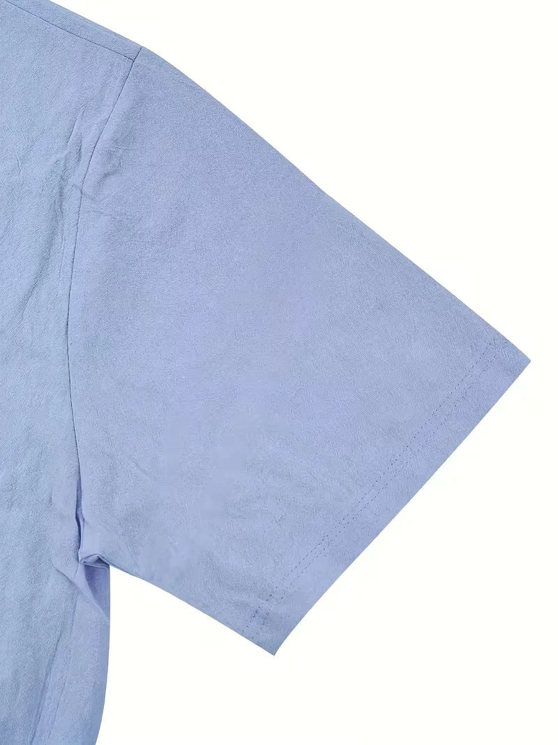 Mens Short Sleeve Linen Shirt Chest Pocket