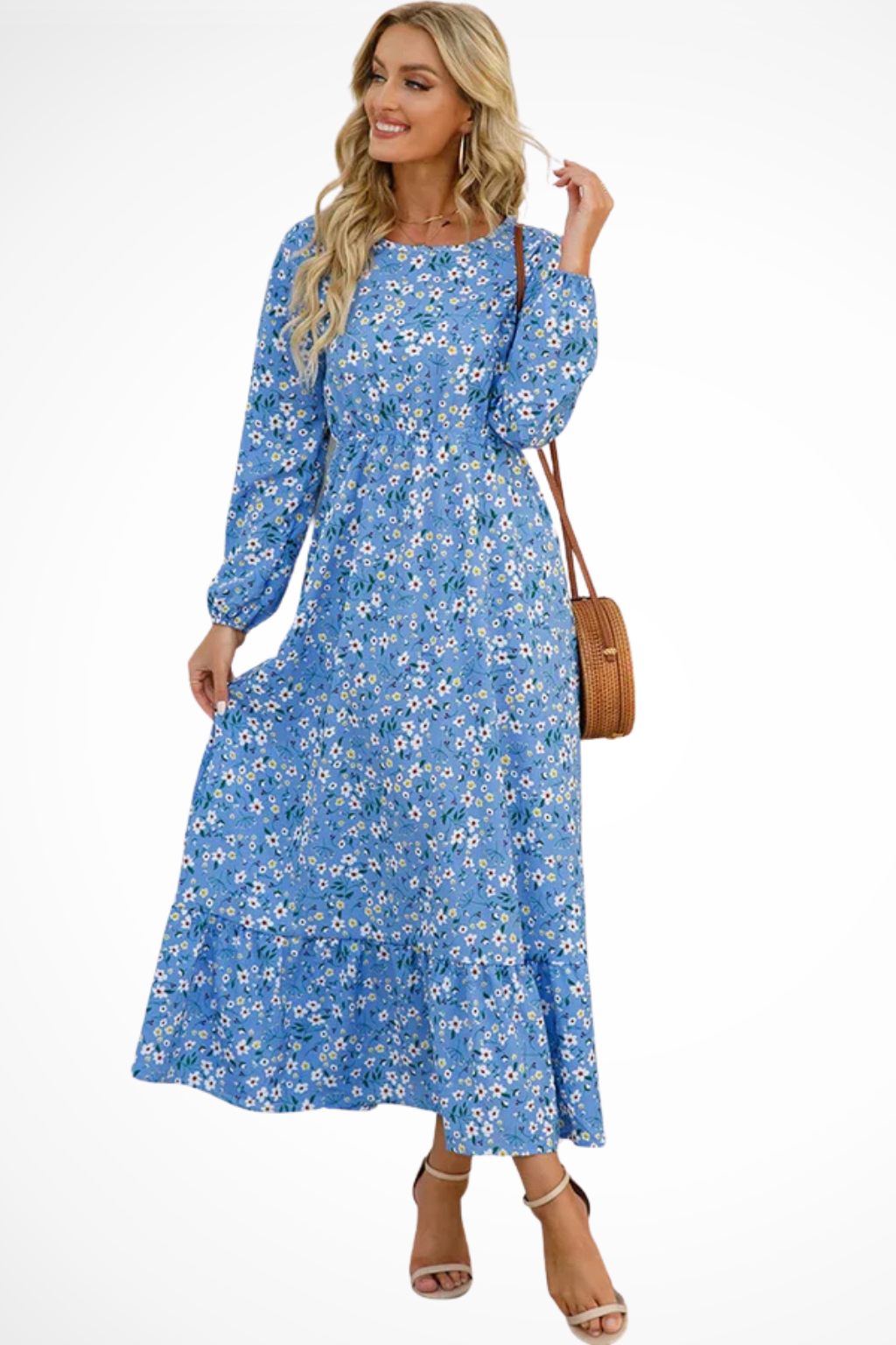 Womens Floral Maxi Summer Dress Long Sleeve Five Color