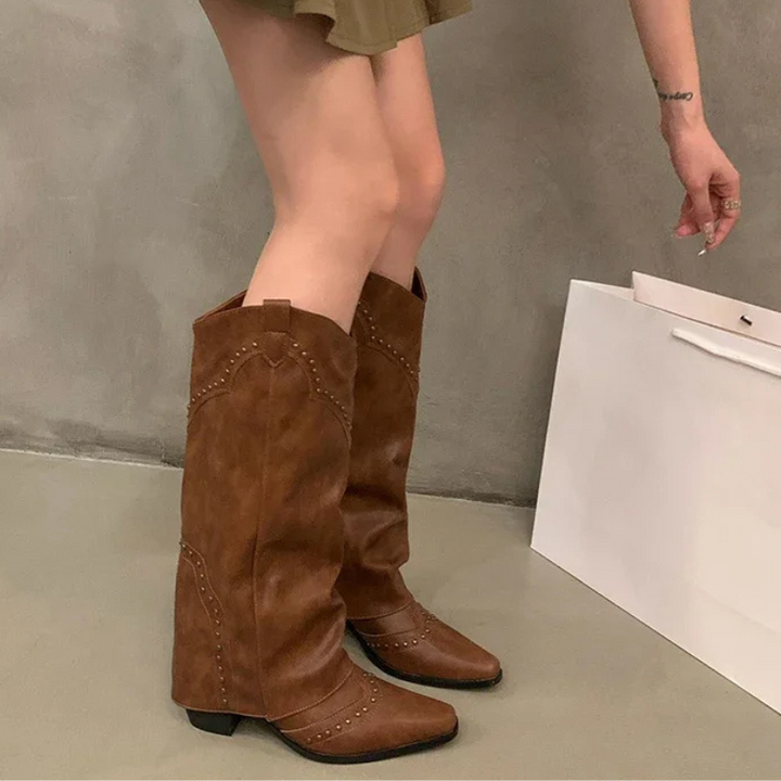 Knee High Cowboy Boots Western Block Heel Women's