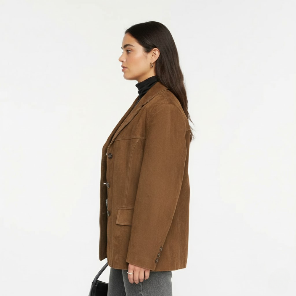 Emma | Fall Suede Buttoned Jacket with Pointed Collar