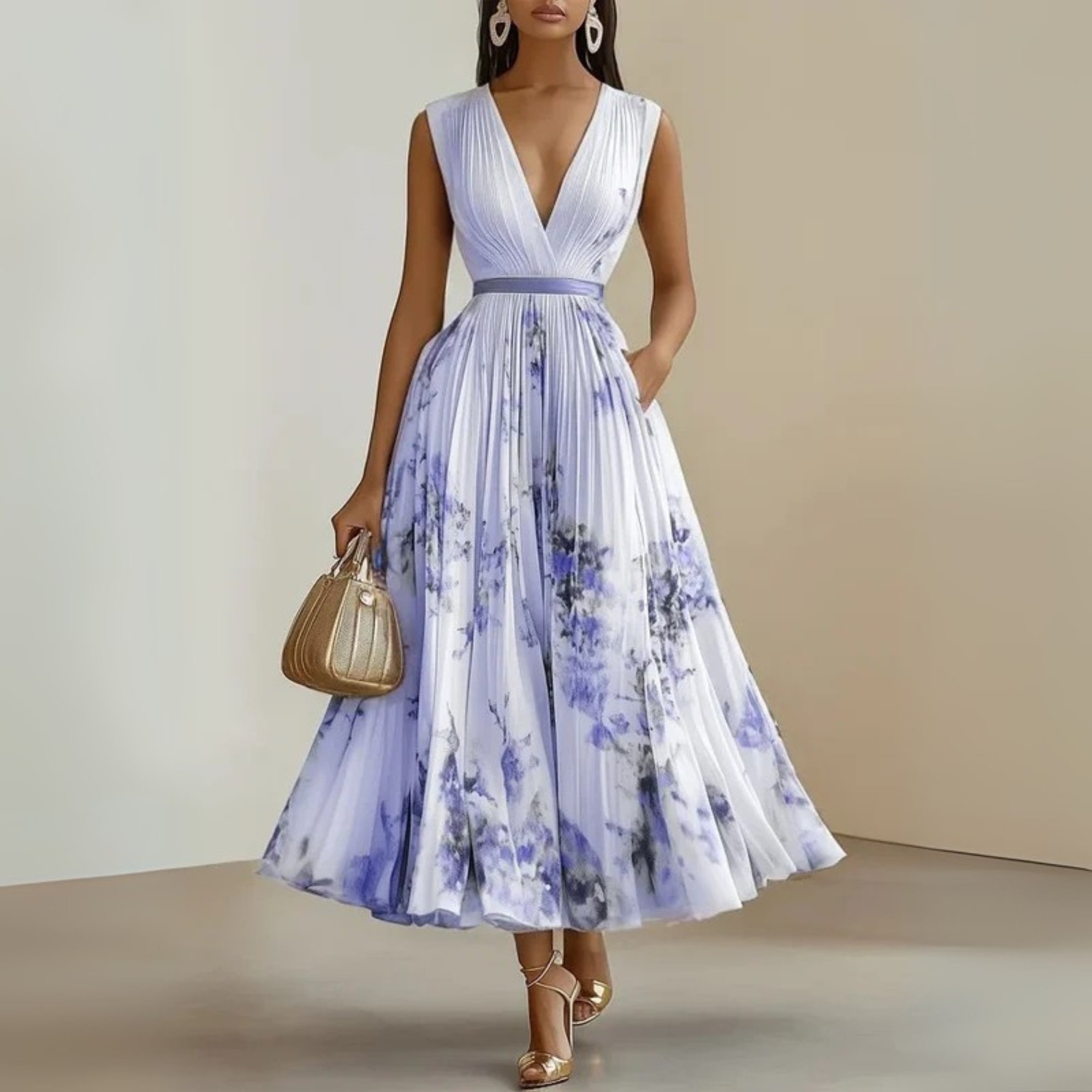 Flowy Sleeveless Maxi Dress V-Neck