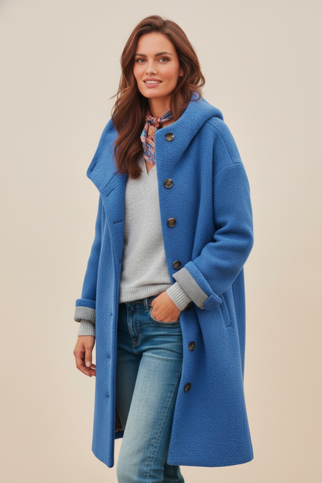 Fall Wool Blend Oversized Coat — Button-Front Hooded Outerwear