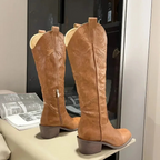 Knee High Western Cowboy Boots Block Heel Pointed Toe