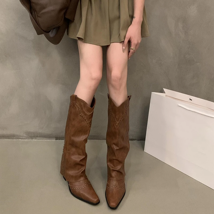 Knee High Cowboy Boots Western Block Heel Women's