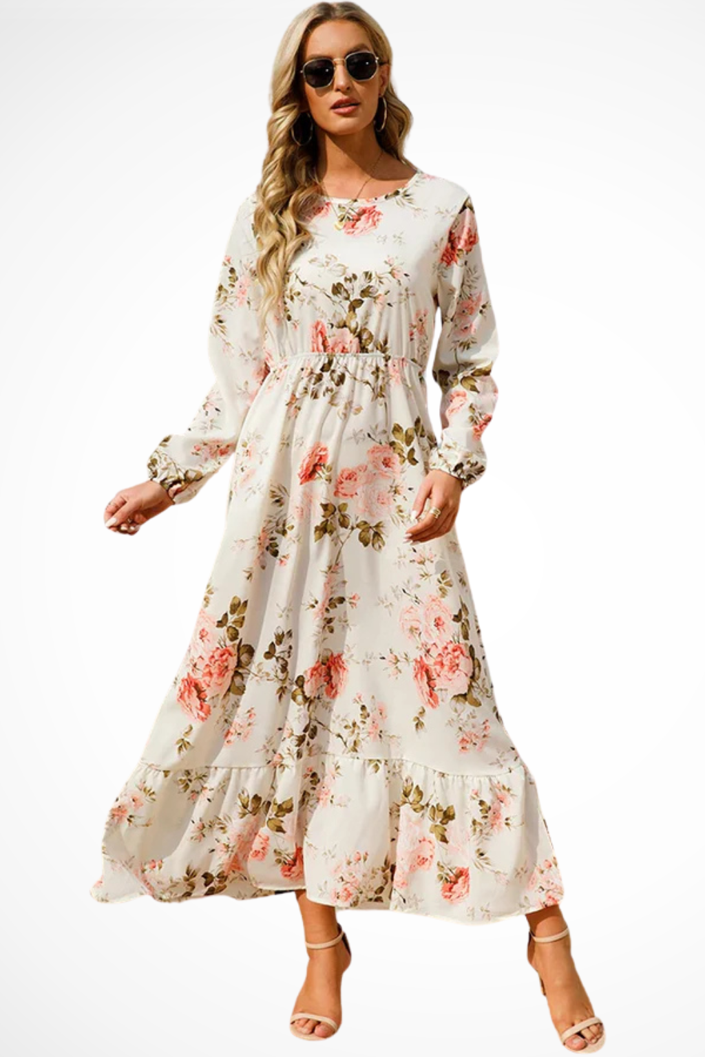 Womens Floral Maxi Summer Dress Long Sleeve Five Color