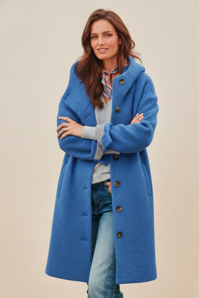 Fall Wool Blend Oversized Coat — Button-Front Hooded Outerwear