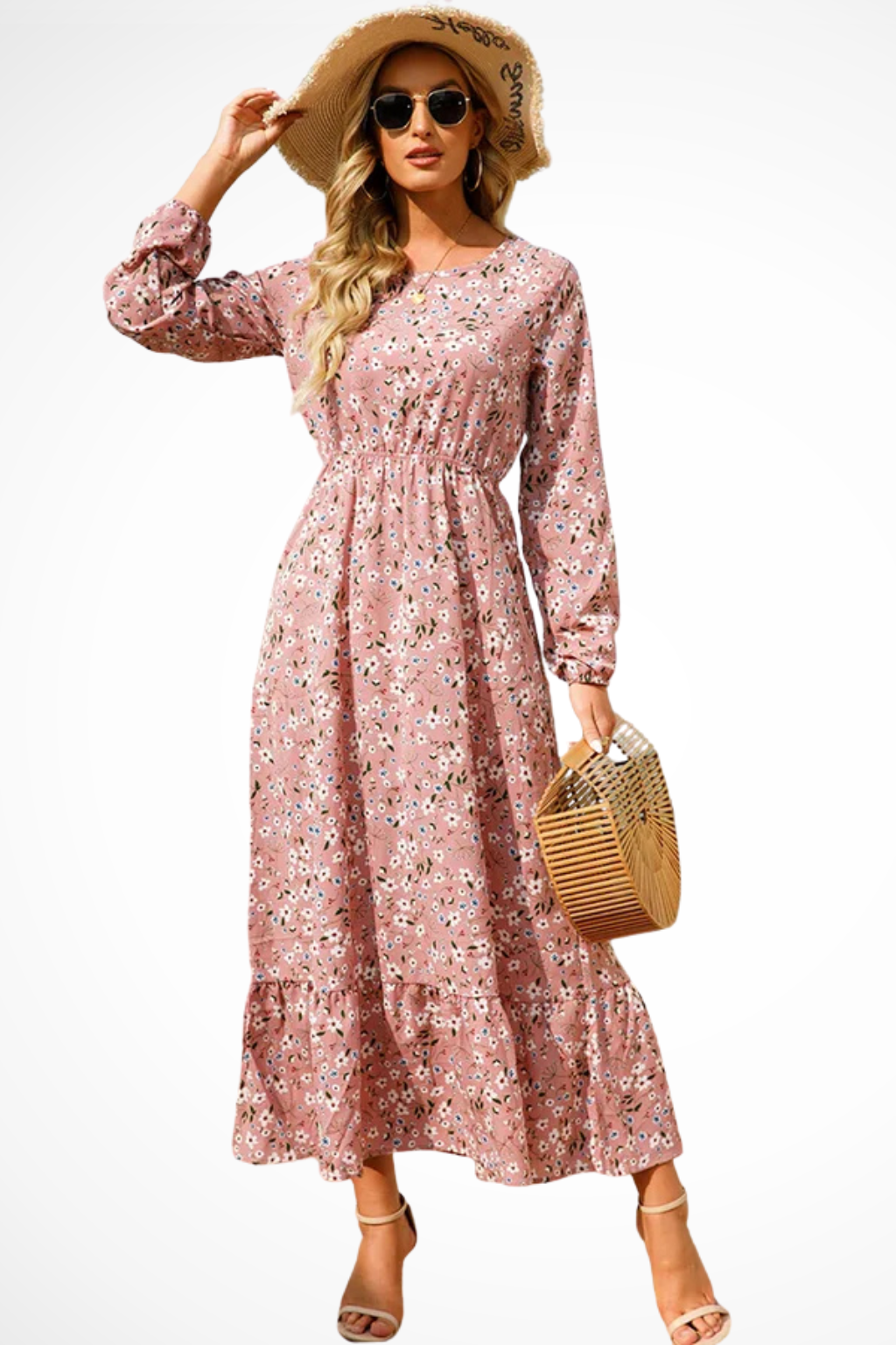 Womens Floral Maxi Summer Dress Long Sleeve Five Color