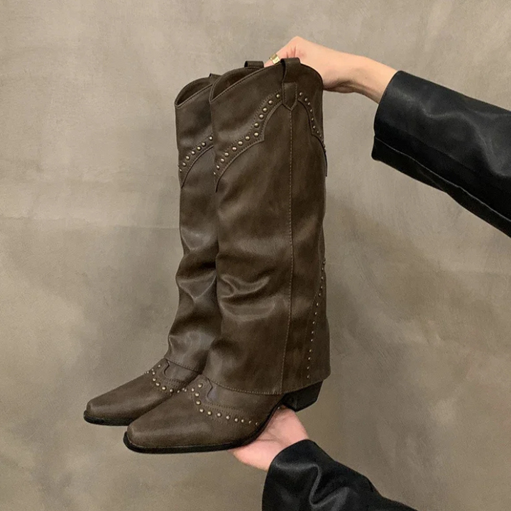Knee High Cowboy Boots Western Block Heel Women's