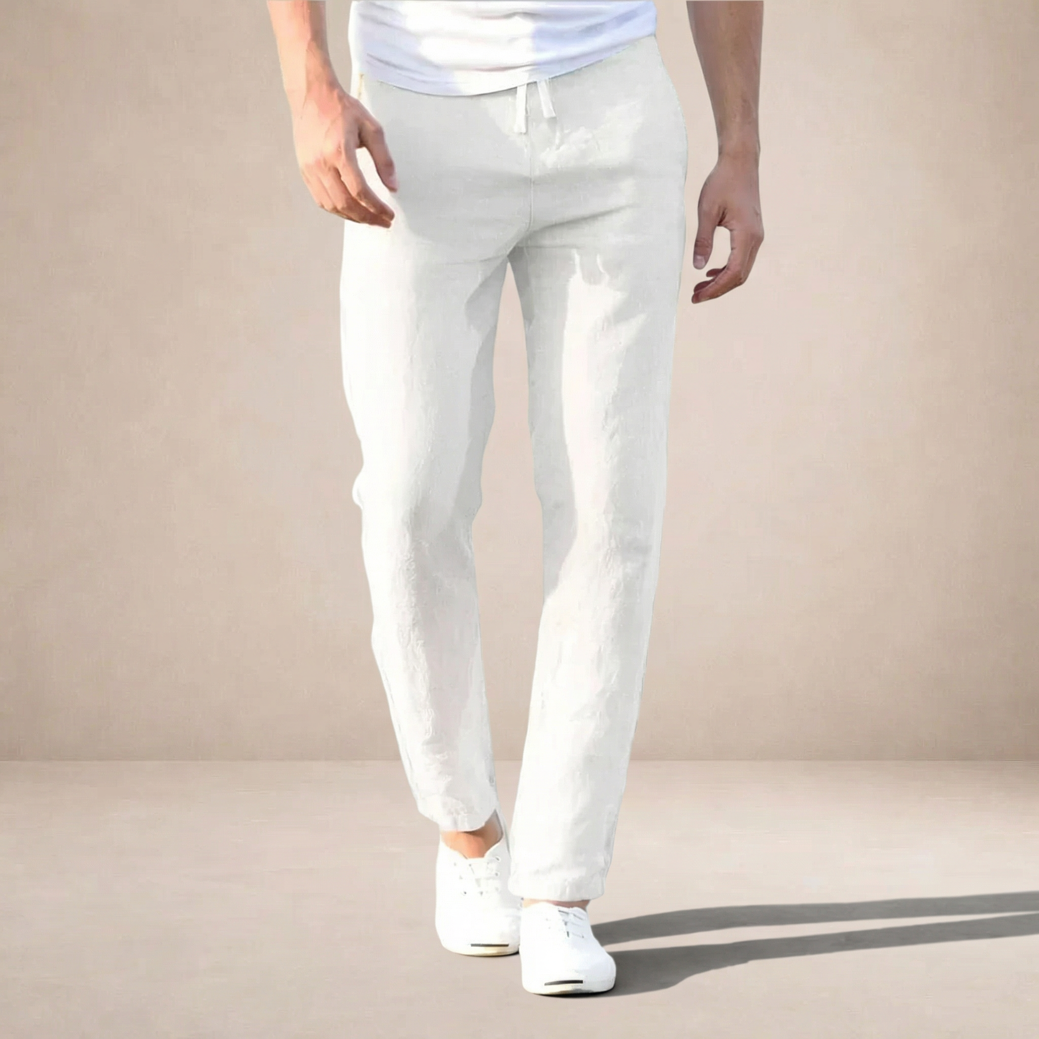 Men's Linen Summer Pants Regular Fit Breathable Fabric Elastic Waist