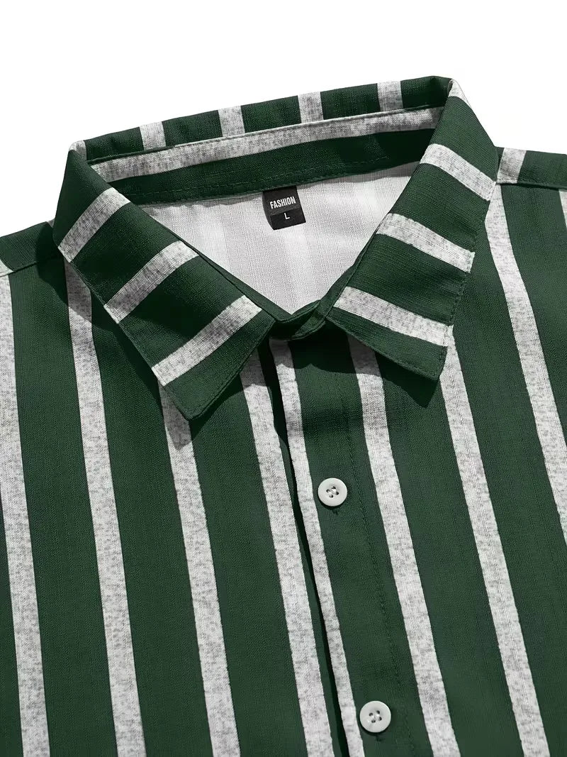 Mens Short Sleeve V Neck Stripe Shirt