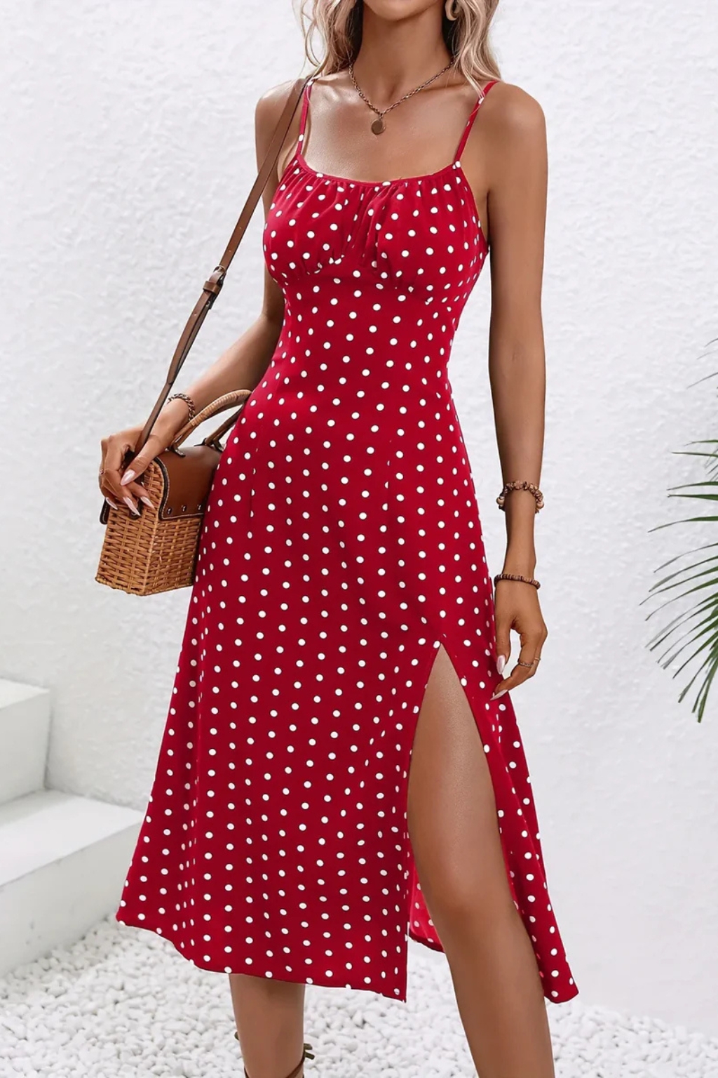 Womens Floral Midi Summer Dress Spaghetti Strap Side Split