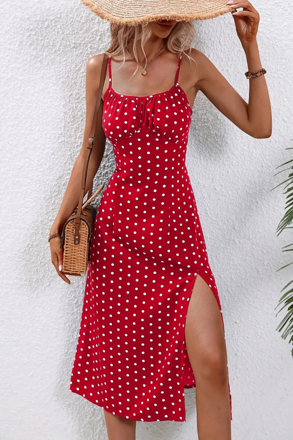 Womens Floral Midi Summer Dress Spaghetti Strap Side Split